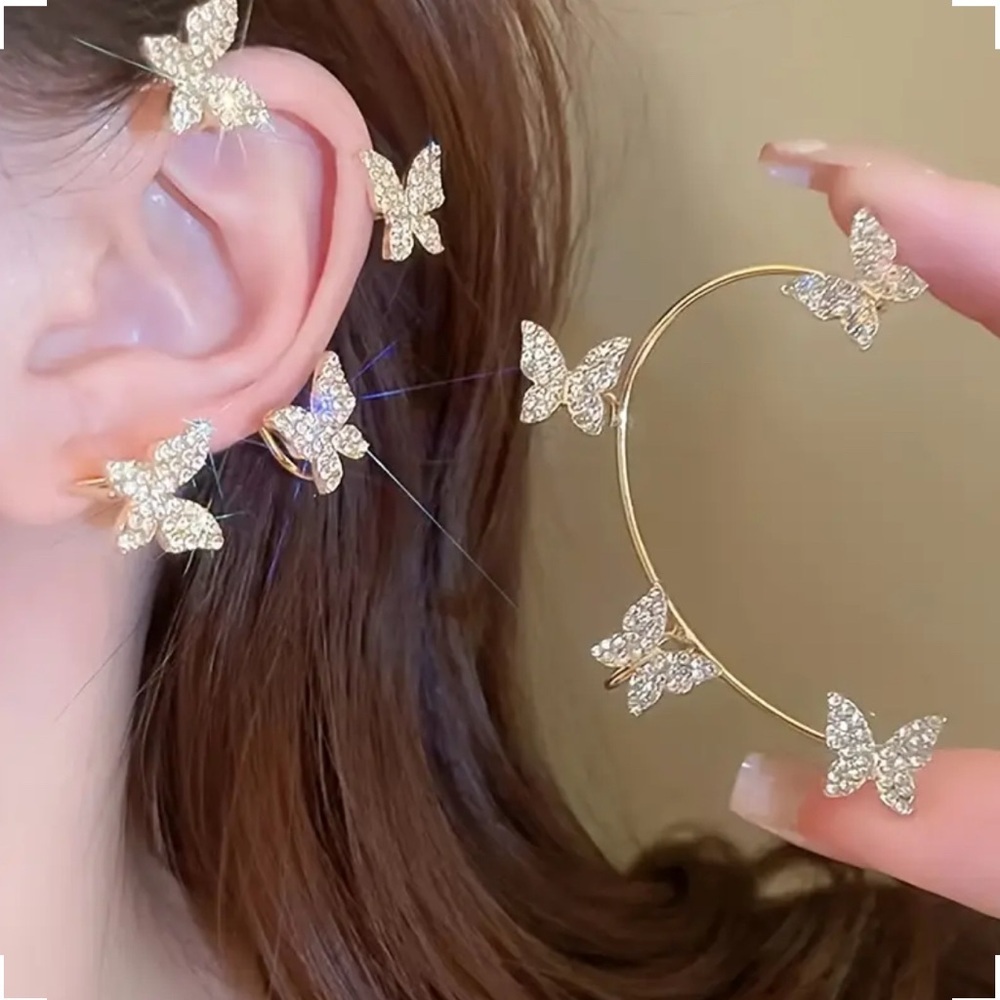 Fairy Coquette Jewelry CZ Diamond Butterflies Ear Cuff Earrings Climbers 1 Pair
